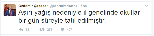 Vali Özdemir Çakacak'tan Tatil Tweeti
