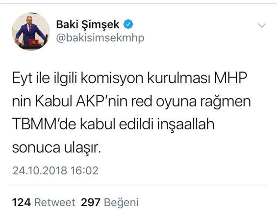 Baki Şimşek EYT Tweet i