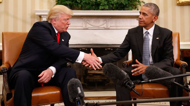 Obama ile Yeni Başkan Trump Beyaz Saray'da Biraraya Geldi 