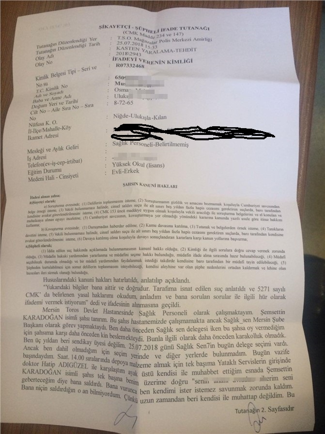 Mersin’de Sağlık Çalışanına Şiddet, Sendika Yöneticisinden Sağlık Personeline Şiddet