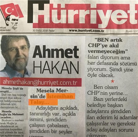Gazeteci Ahmet Hakan CHP'nin Mersin Adayını Açıkladı