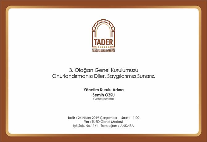 TADER’in 3. Olağan Genel Kurulu Ankara’da Yapılıyor