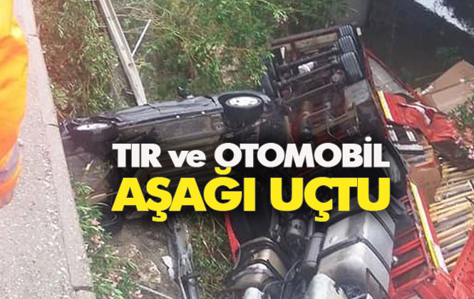 Otobanda TIR Kazası! Mersin Tarsus'ta Kaygan Yolda Kontrolden Çıkan TIR, Köprüden Aşağı Uçtu