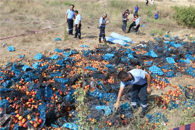 Mersin Toroslar Arslanköy'de Tarım İşçilerini Taşıyan, Şeftali Yüklü Şarampole Kamyon Devrildi; 1 Ölü 12 Yaralı