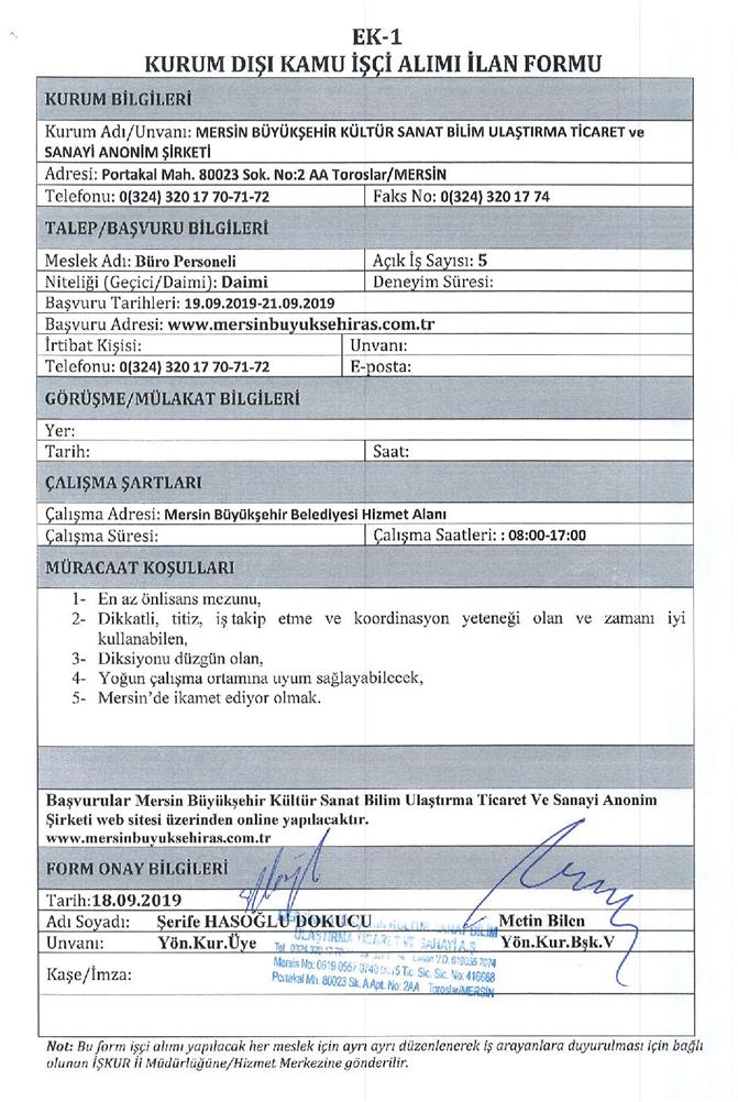Mersin Büyükşehir Belediyesi KPSS'siz Önlisans ve Lisans Mezunu Büro Personeli Alımı İlanı Yayınlandı