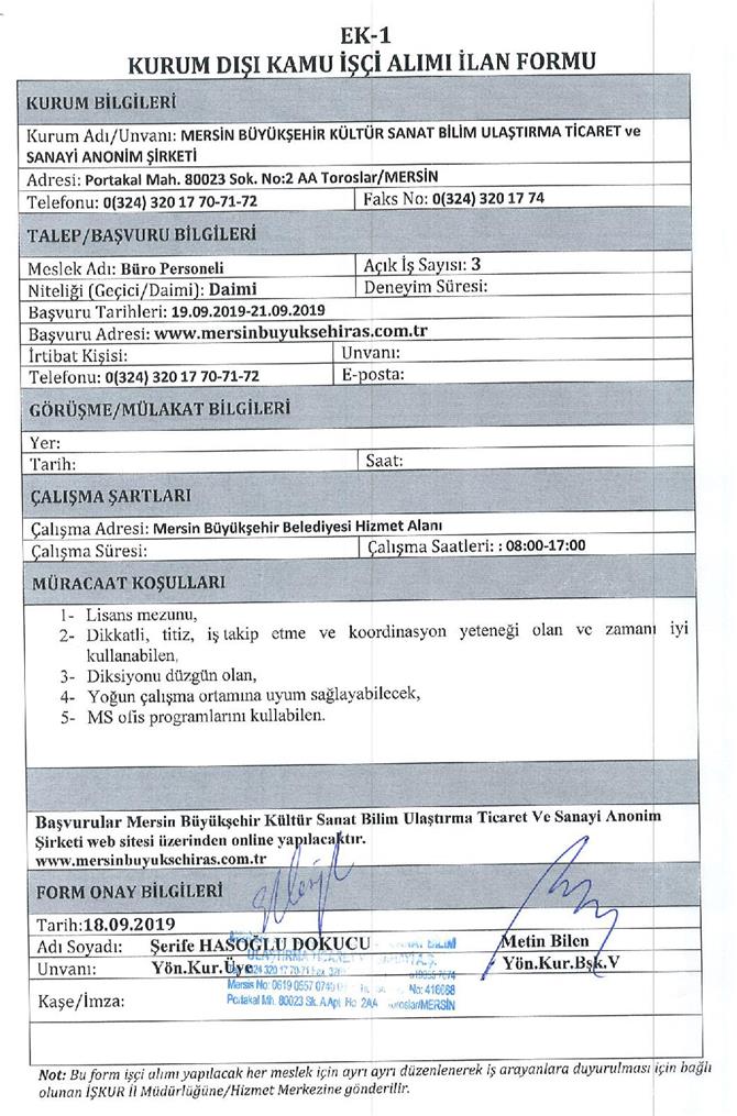Mersin Büyükşehir Belediyesi KPSS'siz Önlisans ve Lisans Mezunu Büro Personeli Alımı İlanı Yayınlandı