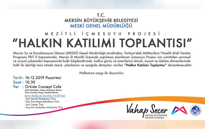 MESKİ’den Mezitli İçmesuyu Projesi Tanıtımı Toplantısına Davet