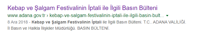 Adana ‘’Kebap ve Şalgam Festivali’’ Kamu Düzeni Ve Güvenliği İle Kişilerin Can Ve Mal Güvenliği Nedeniyle İptal Edildi