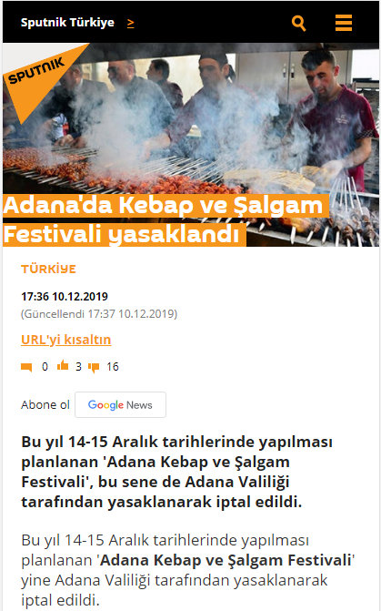 Adana ‘’Kebap ve Şalgam Festivali’’ Kamu Düzeni Ve Güvenliği İle Kişilerin Can Ve Mal Güvenliği Nedeniyle İptal Edildi