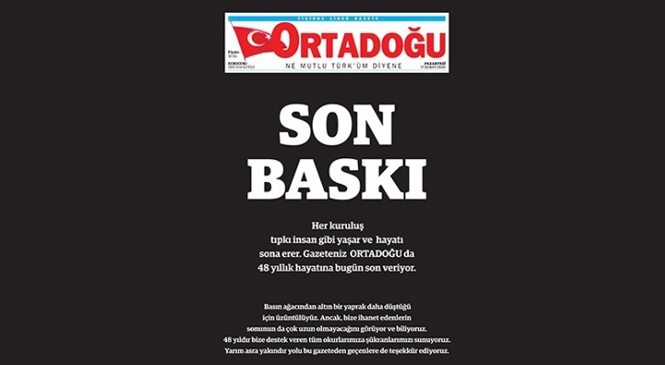 MHP'nin Gazetesi Ortadoğu Gazetesinde Son Baskı