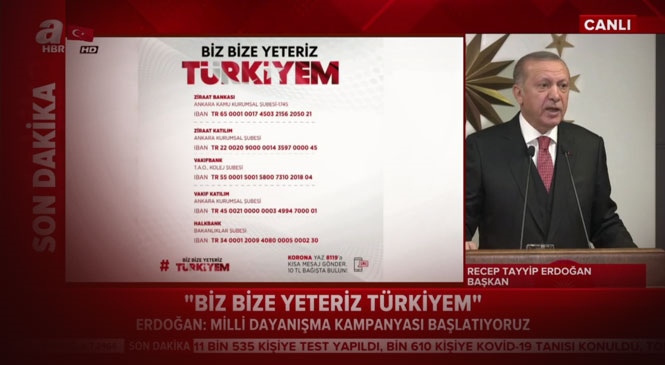 Cumhurbaşkanı Erdoğan’dan "Biz Bize Yeteriz" Yardımlaşma Kampanyasını Duyurdu: "Şuana Kadar 11 Milyon Dolar Bağış Yapıldı"