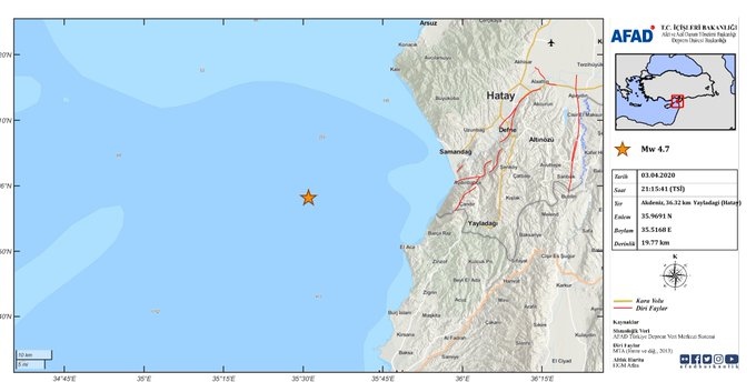 Merkez Üssü Akdeniz olan 4.8 Büyüklüğünde Deprem Meydana Gel