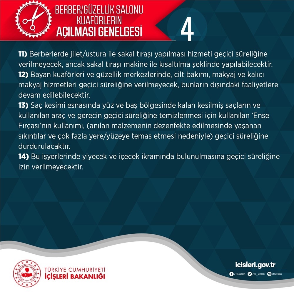 11 Mayıs’ta Açılacak Olan Berber, Güzellik Salonu, Kuaförler İle İlgili Yeni Genelge