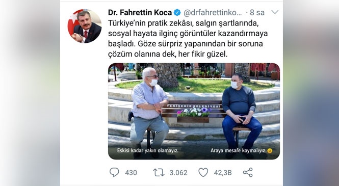 Sağlık Bakanı Dr. Fahrettin Koca'dan Mersin Yenişehir Belediyesinin Uygulamasına Sosyal Medya Paylaşımıyla Destek
