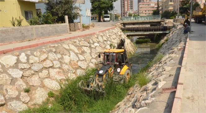 Zemini Balçıkla Kaplanan Dere, İş Makinalarıyla Temizleniyor