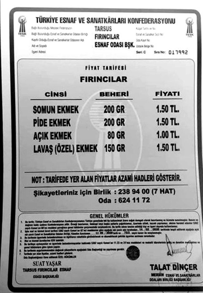 Mersin Tarsus'ta Ekmeğe Zam Geldi: Fiyatı 1 Lira’dan 1.5 Liraya Çıktı