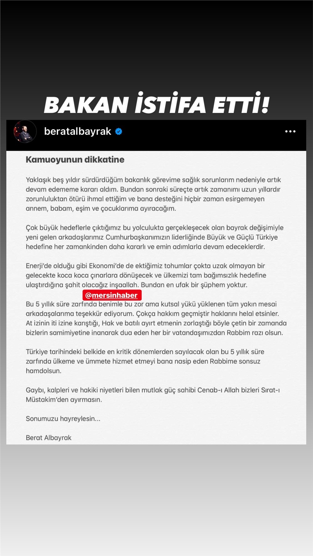 Hazine ve Maliye Bakanı Berat Albayrak İstifa Etti