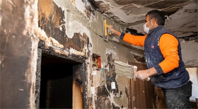 Küçükaslan Ailesinin Evinde Yangının İzleri Siliniyor! Mersin'de Yangın Mağduru Ailenin Yuvaya Dönüşüne Kısa Süre Kaldı