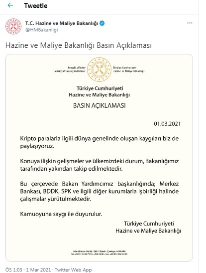 Hazine ve Maliye Bakanlığından Kripto Para Açıklaması