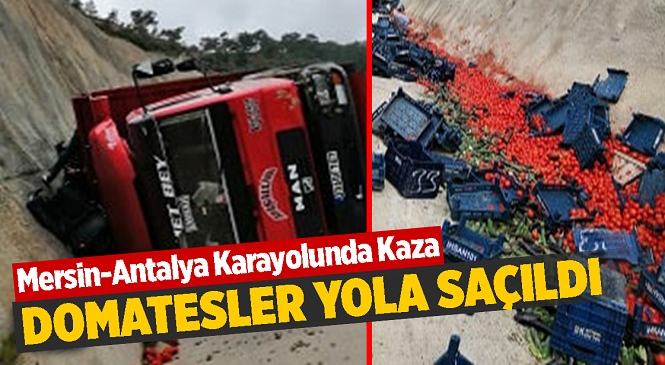 Mersin-Antalya Karayolunda Sebze Yüklü Kamyon Devrildi, Sürücü Kazayı Yara Almadan Atlattı