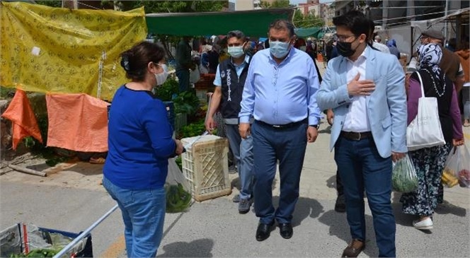 Gülnar Kaymakamı Yunus Emre Bayraklı ve Belediye Başkanı Alpaslan Ünüvar Halk Pazarını ve Esnafları Ziyaret Ettiler