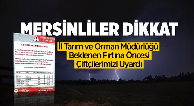 Mersinli Çiftçiler Dikkat, Tarım ve Orman Müdürlüğü Bazı İlçeler İçin Fırtına Uyarısı Yaptı