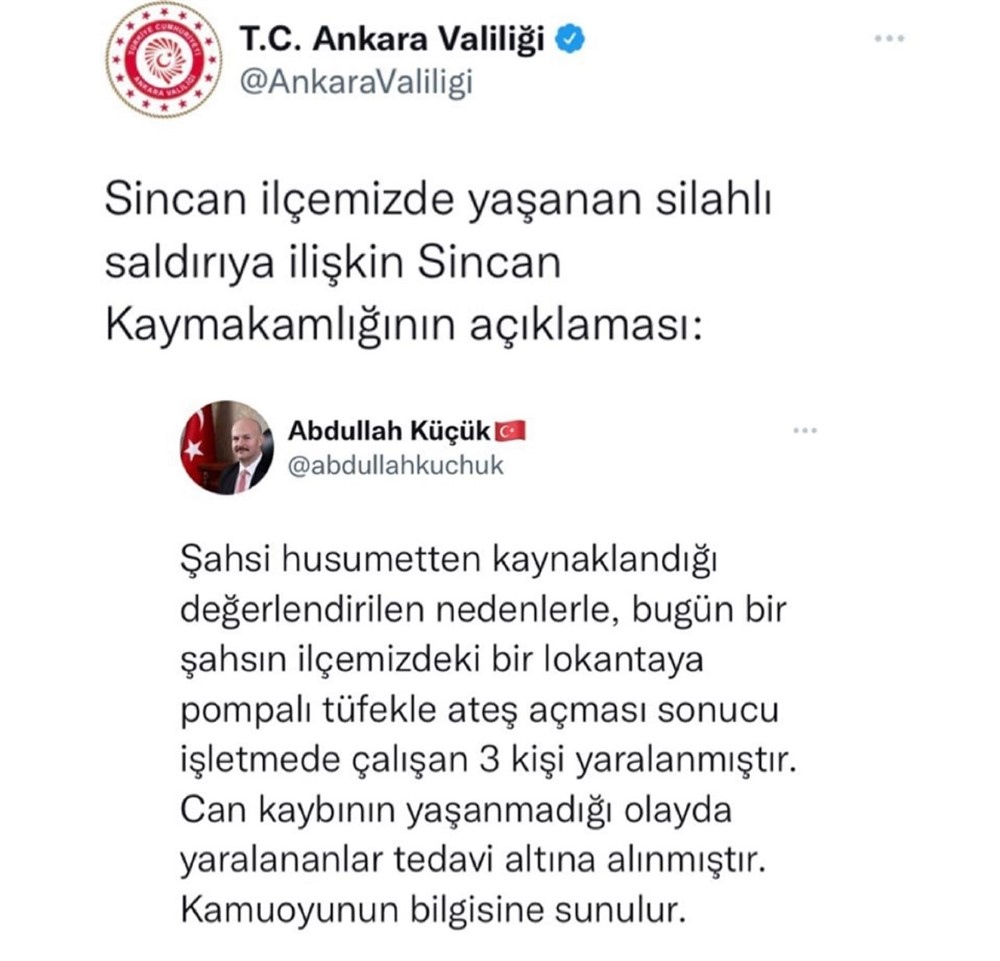 Ankara Sincan’da Lokantaya Pompalı Tüfekle Saldırı! Lokanta Sahibi ve 2 Çalışanı Yaralandı
