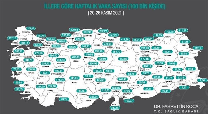 Sağlık Bakanı Fahrettin Koca 100 Bin Kişide Görülen Koronavirüs Vaka Haritasını Paylaştı