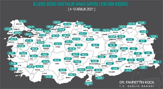 Sağlık Bakanı Fahrettin Koca 100 Bin Kişide Görülen Koronavirüs Vaka Yoğunluğu Haritasını Paylaştı