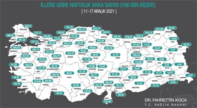 Bakan Koca 100 Bin Kişide Görülen Haftalık Vaka Haritasını Paylaştı