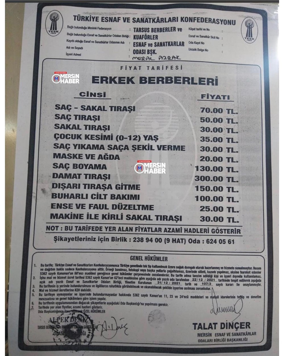 Mersin’in Tarsus İlçesinde Tıraşa Zam Geldi! Yeni Fiyat Listesi Uygulamaya Konuldu