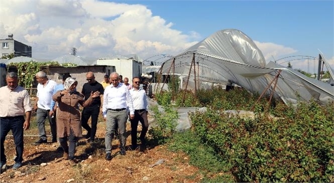 Başkan Gültak; Hortum Sonucu Bazı Evlerin ve Gül Seralarının Zarar Gördüğü Dikilitaş Mahallesi’nde İncelemelerde Bulundu