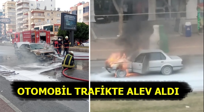 Akan Trafikte Alev Alan Otomobile Ekipler Müdahale Etti