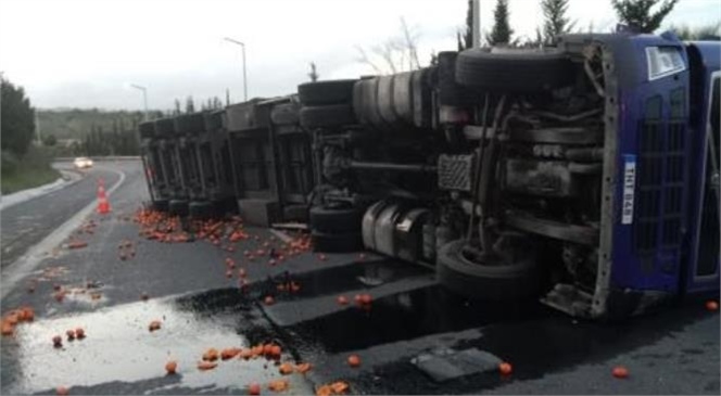 Mersin'de Meyve Yüklü TIR Devrildi