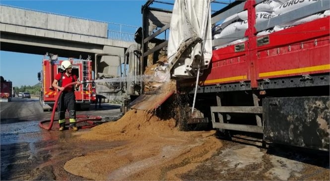 Mersin Tarsus'ta Yem Yüklü Tırda Yangın Çıktı