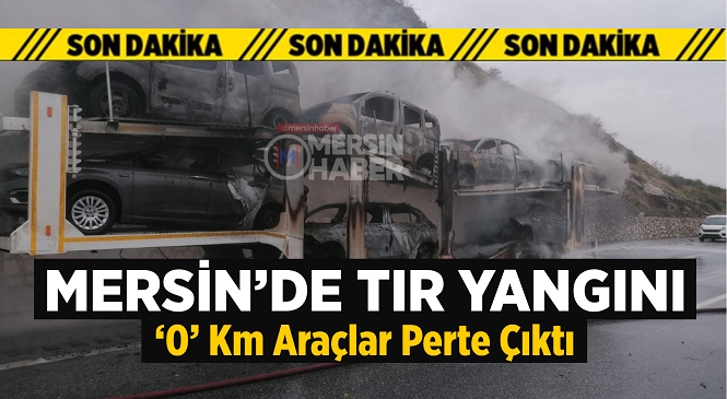 Dorsesinde 8 Tane Sıfır Kilometre Aracın Bulunduğu Tır Damlama Mevkiinde Yandı