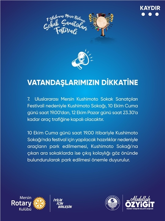 Mersin’de Kushimoto Sokağı Trafiğe Kapanıyor