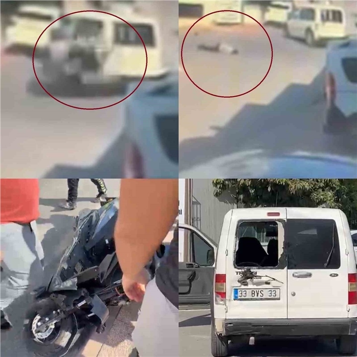 Toroslar’da Geri Gelen Araçla Motosiklet Çarpıştı: Sürücü Havaya Savruldu, Kaza Kamerada!