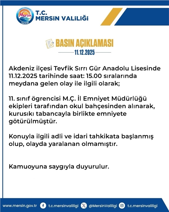 Tevfik Sırrı Gür Anadolu Lisesi'nde Kurusıkı Tabanca Olayı: Valilikten Açıklama Geldi