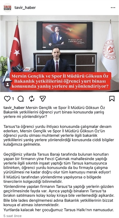 Tarsus Yurt Yeri Tartışması! Mersin Gençlik Müdürü Hakkında Yurt İddiası
