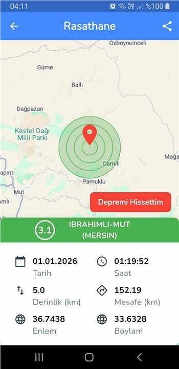 Mersin'de Yeni Yılın İlk Saatlerinde Deprem: Mut 3.1 İle Sallandı