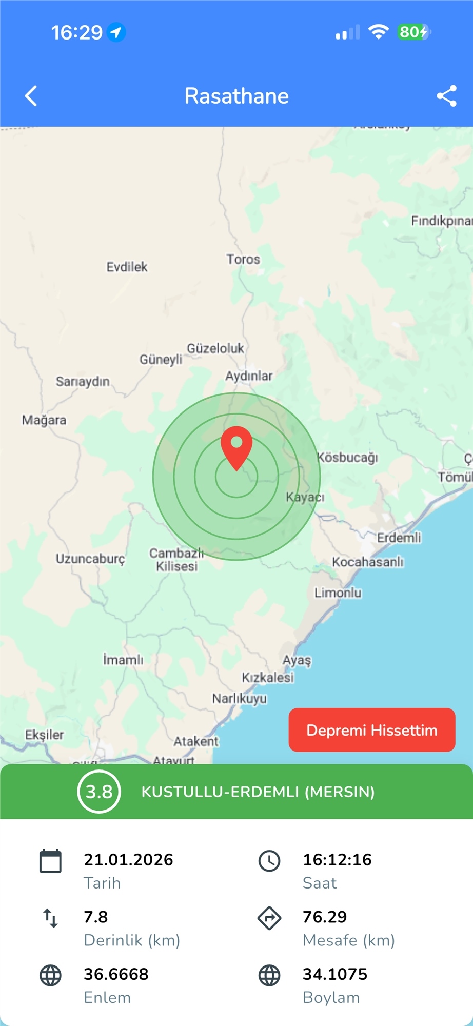 Mersin'de Deprem! Mersin Erdemli 3.8 Büyüklüğünde Deprem