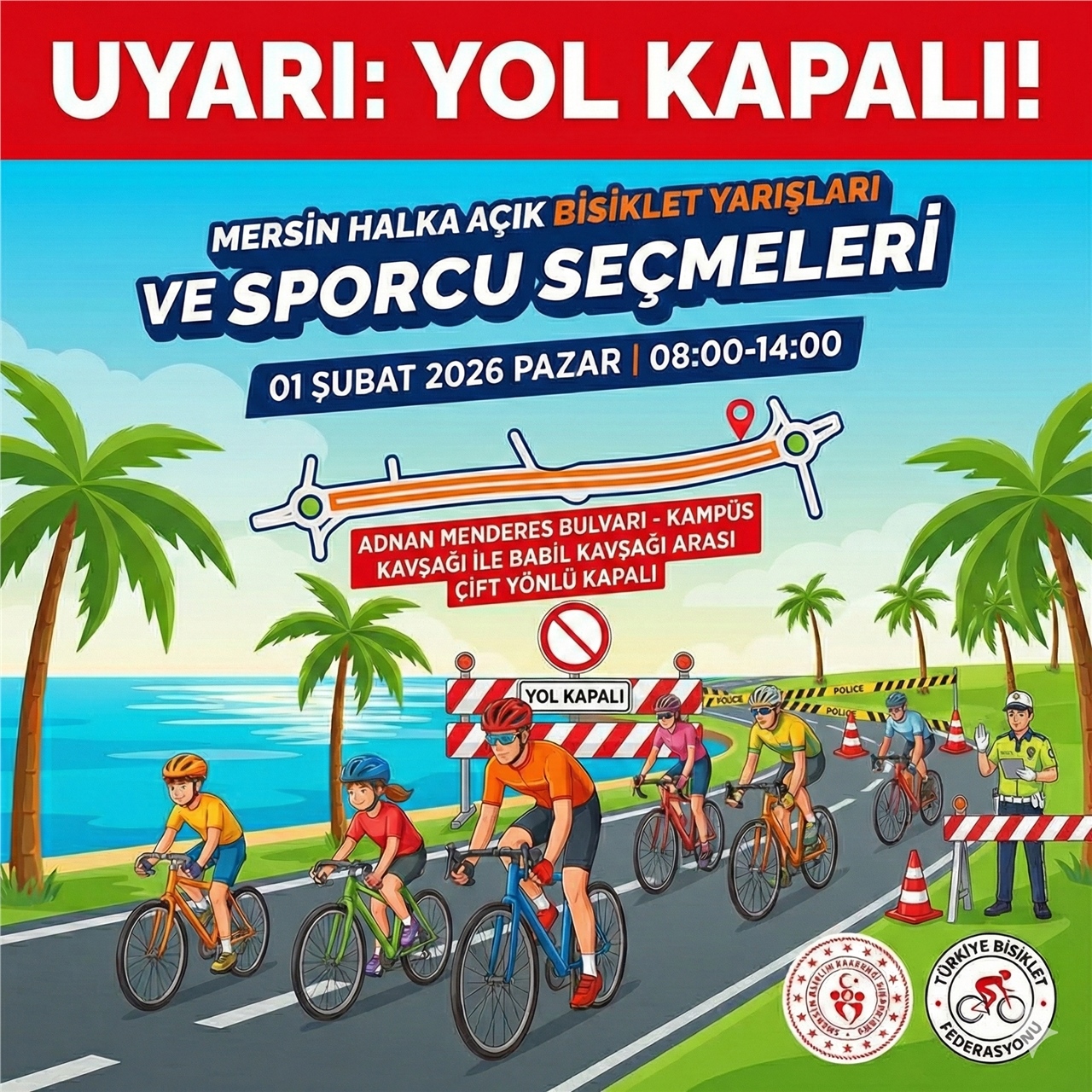 Mersin Adnan Menderes Bulvarı Pazar Günü Belirli Saatlerde Trafiğe Kapatılacak