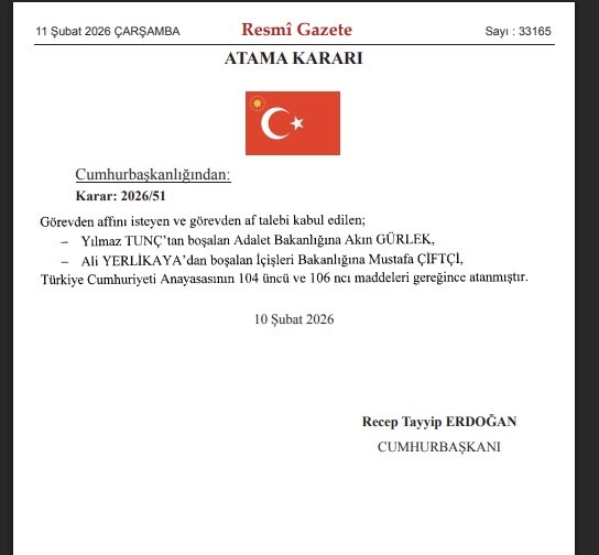 Resmi Gazete’de Yayımlanan Kararla Adalet ve İçişleri Bakanlıklarında Görev Değişimi Yapıldı