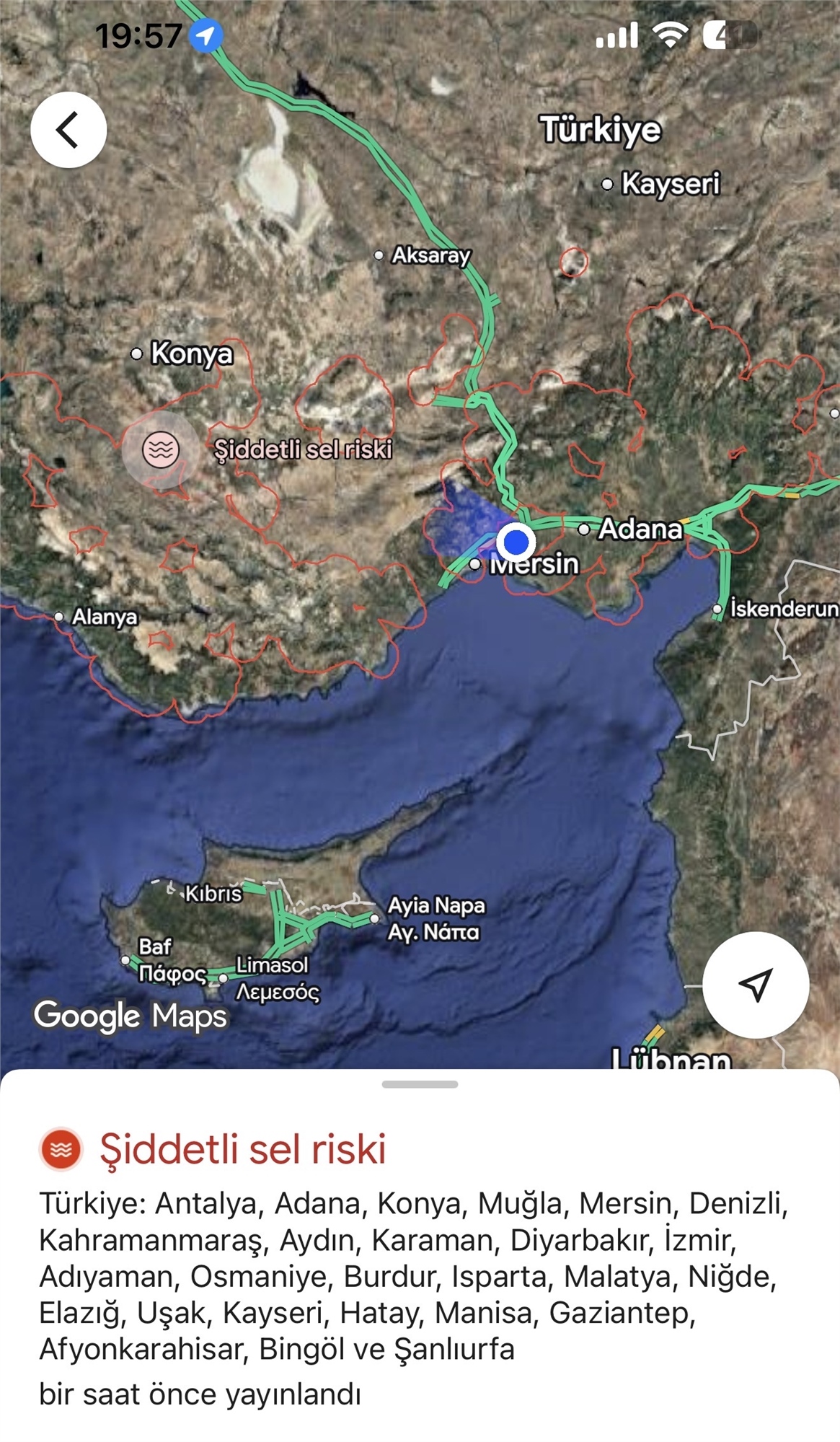 Mersin Genelinde Akşam Saatlerinde Dijital Acil Durum Bildirimi İle Risk Uyarısı Yapıldı