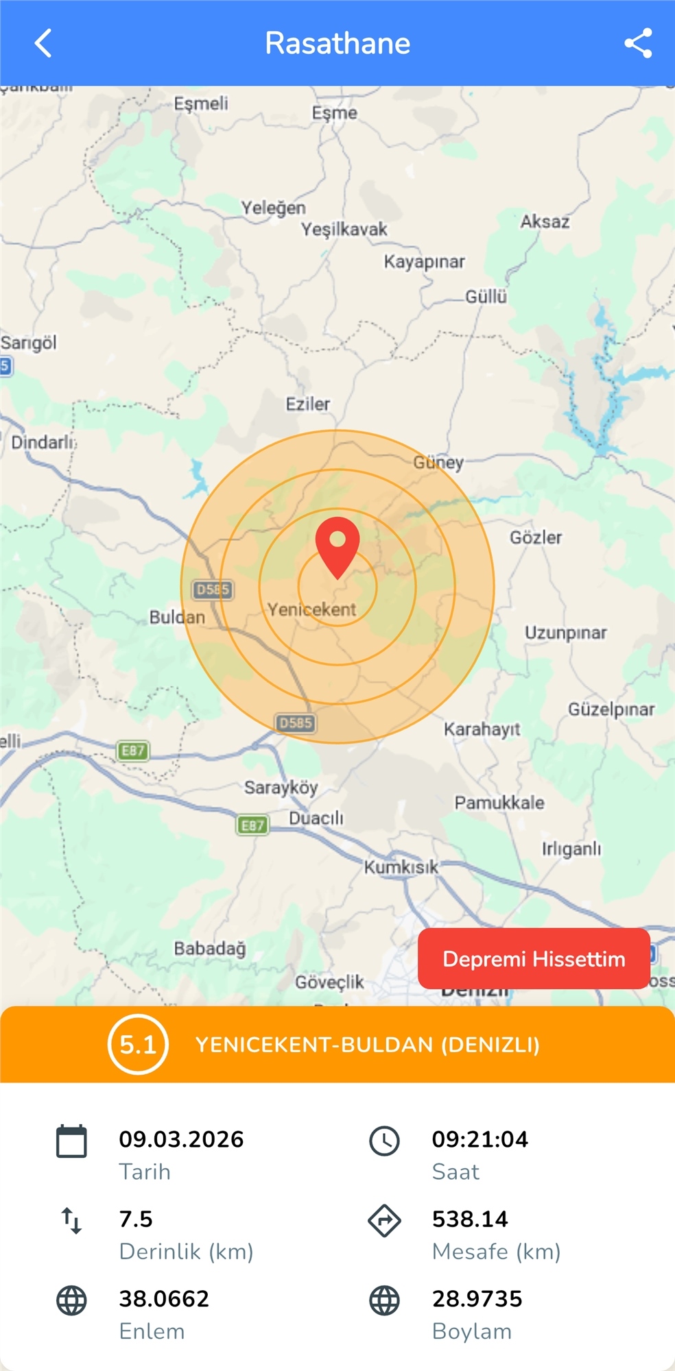 Denizli Buldan Yenicekent Merkezli 5.1 Büyüklüğündeki Deprem Sabah Saatlerinde Kaydedildi