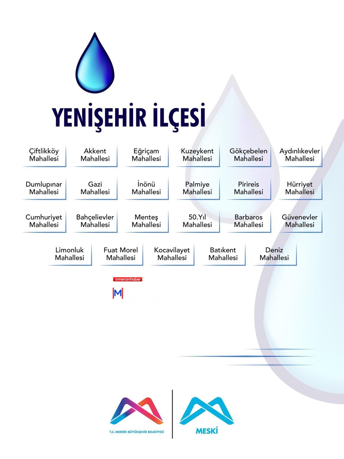Mersin Akdeniz Yenişehir ve Toroslar İlçelerinde Hızlı Tren Çalışması Nedeniyle Su Kesintisi Yapılacak