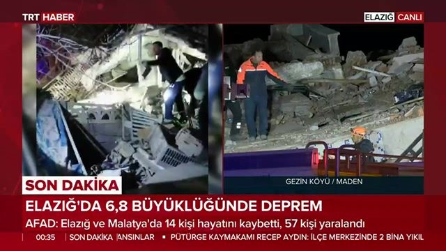 Merkez Üssü Elazığ Sivrice Olan 6,8 Büyüklüğünde Depremin Ardından TRT Canlı Yayın