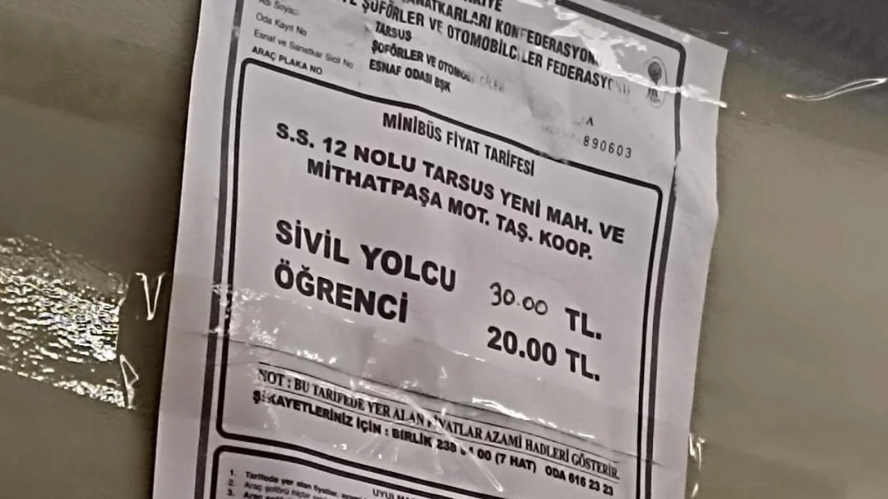 Tarsus’ta Minibüs Fiyatları Güncellendi: Sivil 30 TL