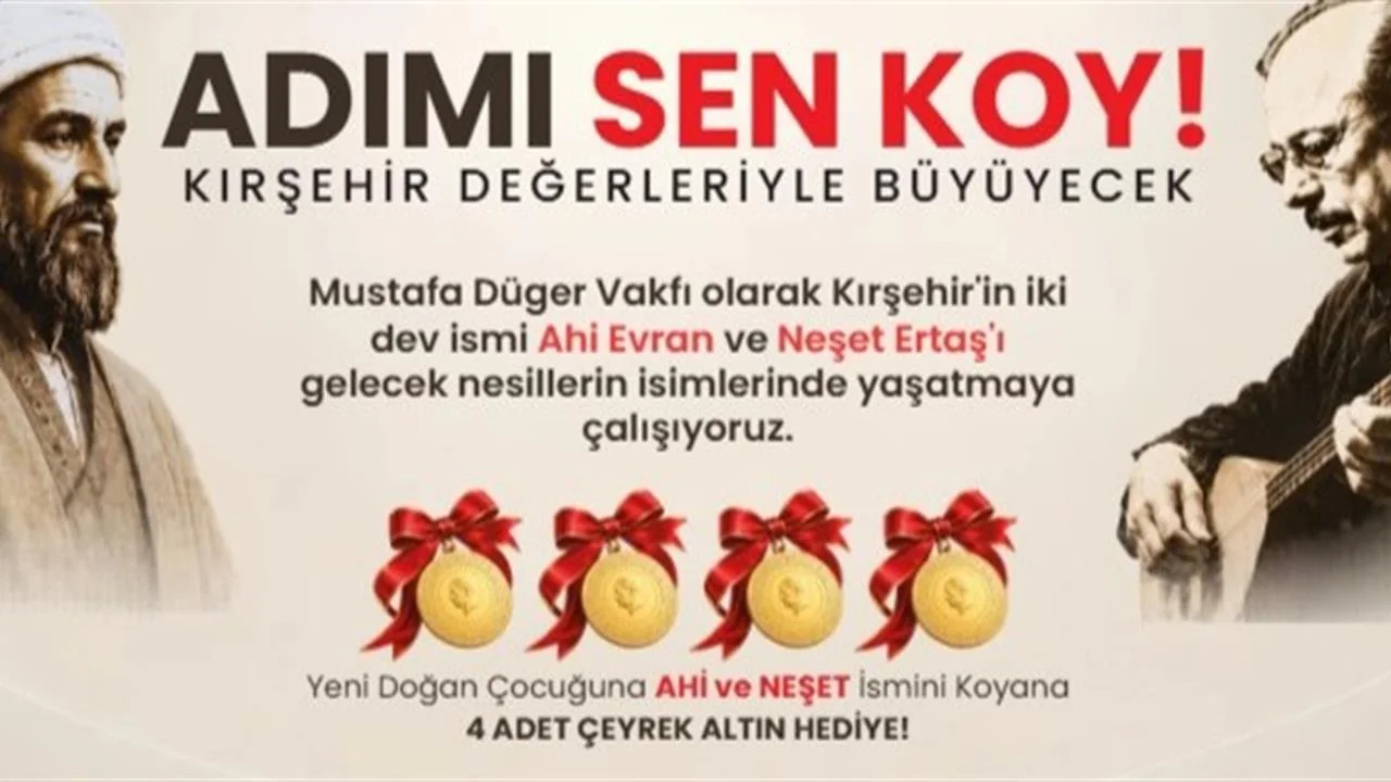 Kırşehir'de "Adımı Sen Koy" Projesi Kapsamında Ailelere 4 Çeyrek Altın Verilecek